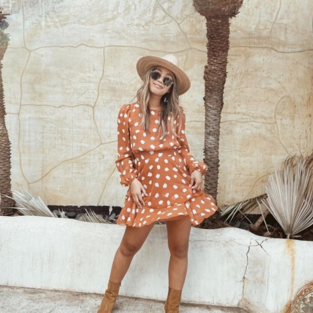 Forever 21 Orange and White Polka Dot Dress